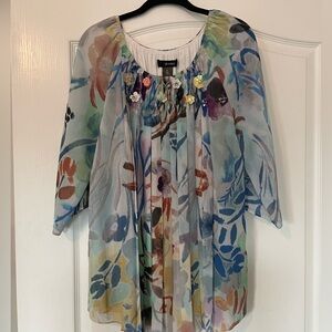 Ali Miles Colorful Floral Embellished Blouse